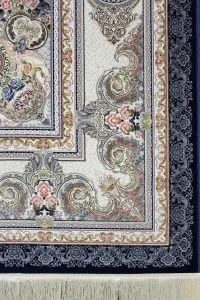 فرش ماشینی افرند 1500 شانه گل برجسته زمینه سرمه ای کد 55018 - Image 5