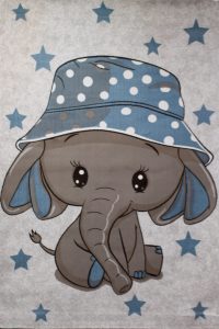 فرش کودک افرند مدل فیل کلاه آبی